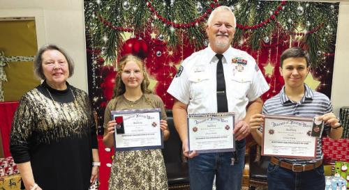 VFW Post 5254 and Auxiliary of La Grange 2024 Patriot’s Pen winners with presenters from left, VFW Auxiliary President Marilyn Kothmann, second place winner Jaycee Zapalac, Contest Chairman and Commander Richard Gray, third place winner Connor Fricke, and not present was first place winner Zowen Pereiro.