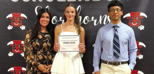 Pictured from left: Melanie Ramirez, SFF Program Director; Emmrie Marx; Nicolas Lopez, 2024 Scholarship Recipient.
