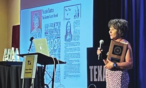 Nonnie Barton addresses the crowd in San Marcos after receiving her Golden 50 award Friday.