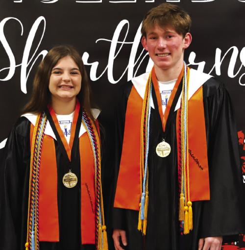 The top two Schulenburg graduates this year are Valedictorian Blake Helms, right, and Salutatorian Riley Zapalac, left. Photo by Audrey Kristynik