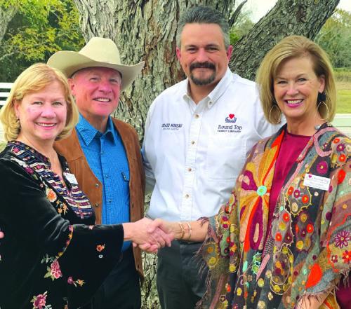 Pictured from left to right - Amy and John Bone, Craig Moreau, Pam Langford. To commence the Honor Serve Build Capital Campaign, Round Top Family Library recently announced the receipt of a generous donation from The Alan and Ruby Riedel Family Foundation in the amount of $250,000. Amy and John Bone, daughter and son in law of Alan and Ruby Riedel honored RTFL with this significant gift at a recent reception.