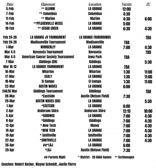 La Grange Baseball 2022 Schedule