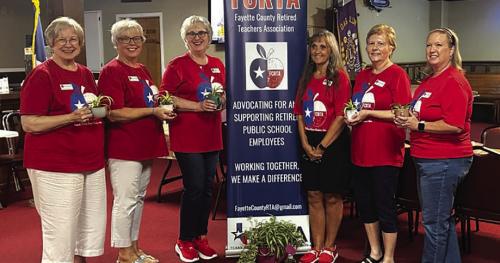 The 2026-2027 Fayette County Retired Teachers Officers. Pictured left to right are: Chris Morrison, Treasurer, Terri Wagner, Secretary, Peggy Halamicek, President, Melanie Mica, TRTA District 13 First Vice President, Marian Tajchman Second Vice President, and Lisa Slinkard, First Vice President
