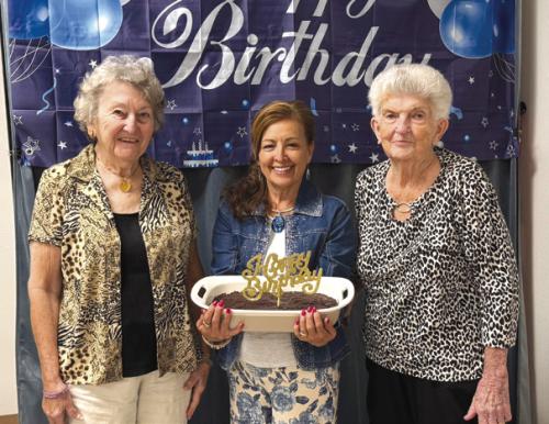 April birthday celebrants are pictured from left: Helen Janda, Martha Beckmann, and Annie May Ripper.
