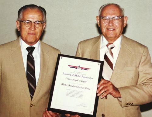 Joe (left) and Victor (right) Stanzel designed, manufactured and shipped millions of toy model airplanes around the world. They were inducted into the Academy of Model Aeronautics Model Aviation Hall of Fame in 1986.