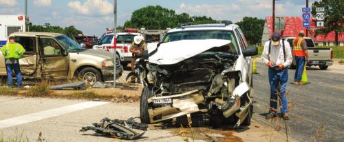 Both vehicles had to be towed from the scene of this wreck Tuesday, but amazingly no one was seriously injured. Photo by Andy Behlen