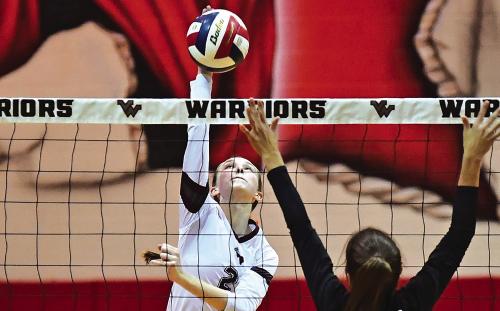 Senior Macy Bonds goes up for a hit for The Flatonia Lady Bulldogs in round one of the playoffs. Flatonia dropped three sets in the Bi-District playoff round. Photos by Stephanie Steinhauser