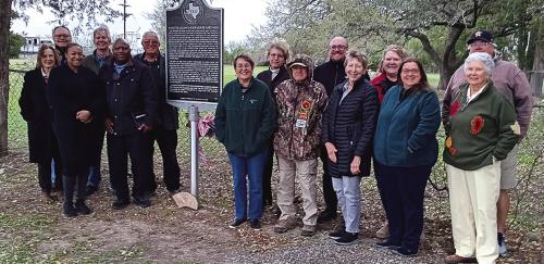 From left to right: Shirley Schaffer, commission treasurer, Greg Walker, Dr. Michelle Hill, John Schaeffer, Anthony Hill, Larry Ripper, archaeologist, Carolyn Heinsohn, commission secretary, Bob Heinsohn, Wyatt Walker, Fayette Library archivist, Judy Pate, directory of the E. A. Arnim Museum in Flatonia, Rox Ann Johnson, Fayette Library and Archives, manager, Kathi Carter, Jeff Messer, commission vice chair and Bobbie Nash, commission chair.