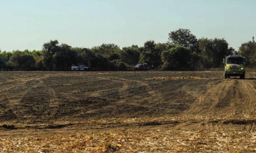 Texas Forest Service personnel mop up the remnants of the Amaze Fire, which burned about 63 acres in a corn field near the Fayette-Bastrop County Line on Tuesday. Photo by Andy Behlen