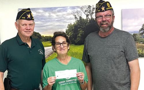 Senior Connections is thankful to the Schulenburg American Legion Post No. 143, McBride Unit, for their generous donation of $1,000. Pictured here is Jim Brown, Senior Connections Program Director Stephanie Shroyer, and American Legion Treasurer Rick Todd.