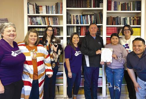 Pictured from left: Windi Raphael-PAT, Karen Hoskins-PAT, Niki Slovacek-HMG, Gina Martinez-PAT, Weimar Mayor Milton Koller, Lorena Hernandez-PAT, Sherise Davis -PAT, Josue Rivas-PAT.