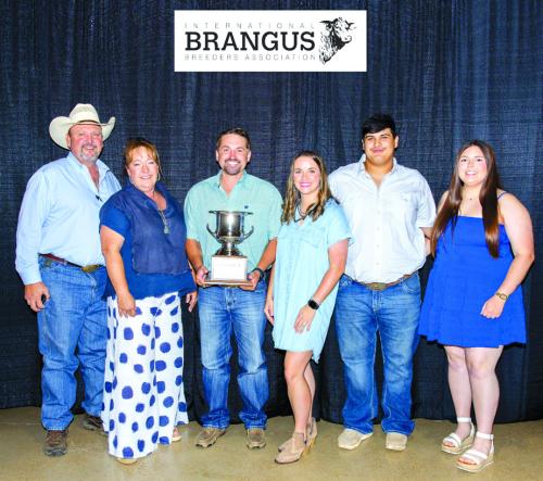 The folks from Champions Valley of Schulenburg attended the International Brazos Breeders Awards Banquet at Brazos Expo Center in Bryan on June 6. They brought home two awards: 24-25 Ultra Show Dam of the Year and 24-25 Reserve Brangus Show Heifer of the Year. These awards are an accumulation of points for the top four US Futurity Shows. Pictured from left: Gary Adamek, Karen Adamek, Zach Kalina, Michelle Kalina, Colby Guzman, and Ashton Tinney.