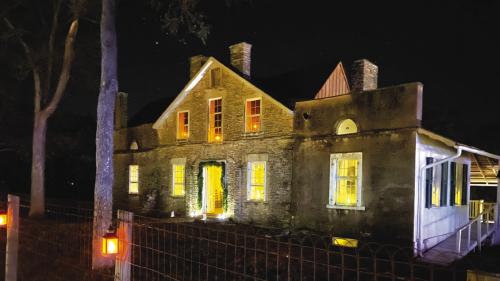 The outside of the historic Kreische House which is decorated for Christmas inside as part of the Trail of Lights event.