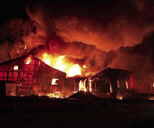 The old La Grange Plastics warehouse on Colorado St. burned in an early morning fire on Sunday, Jan. 22. Photo courtesy of the La Grange Police Department