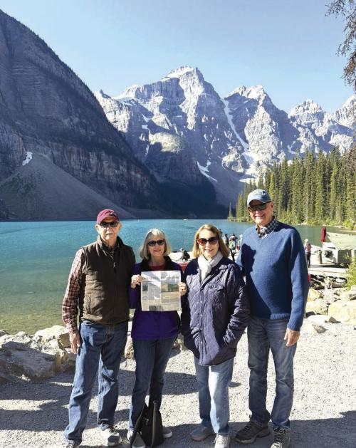 David and Patty Ehler, along with Frank and Sandra Teykl, recently toured the beautiful Canadian Rockies and Montana’s Glacier National Park. Among the highlights were traveling the “Going to the Sun Road” aboard the Red Jammers in Glacier National Park, walking on the Athabasca Glacier, rafting in the Bow River, and continuously enjoying awesome mountain scenery and cool weather. They took along a copy of the Record for a photo op at Lake Louise in Banff National Park.