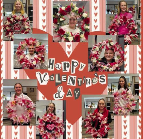 Mrs. Holly’s FISD Advanced Floral Class displaying their Valentine Wreaths.