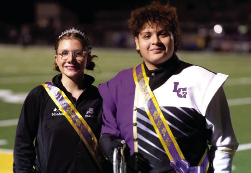 The La Grange Band recognized Band Sweetheart Meadow Taylor-Marklin (left) and Band Beau Edgar Ibarra (right) at Friday’s football home finale. Photo by Andy Behlen