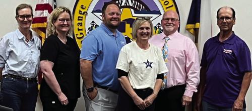 Pam Keilers was recognized at Monday night’s LGISD board meeting for the Star Teacher of the Month award that she received from Region 13 recently. Pictured here are board members Mary Gunn, Karen Roberts, Anthony Wessels, Keilers, Gary Drab, and Calvin Mersiovsky. Photo by Regina Keilers