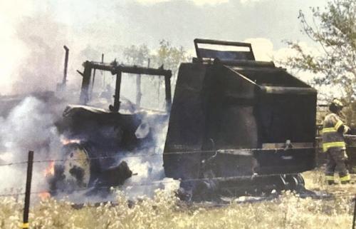 Tractor, Hay Baler Engulfed in Flames