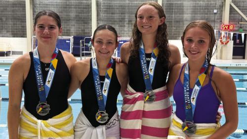The 15-16 Girls relay team of CC Bartek, Makenna Emmel, Lyria Hartley, and Adysen Janacek earned two trips to the podium, capturing 2nd place in the 200-yard Medley Relay (2:20.91) and 3rd place in the 200-yard Freestyle Relay (2:02.52).
