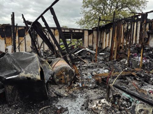 Muldoon, La Grange and Flatonia firefighters battled a house fire north of Muldoon Sunday. Photos Courtesy of the Muldoon Volunteer Fire Department