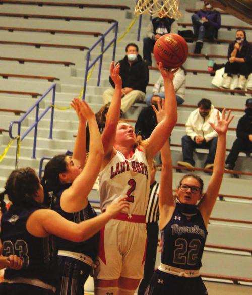 Schulenburg’s Erica Otto scores part of her game-high 29 points in Friday’s playoff game. Photos by Jeff Wick