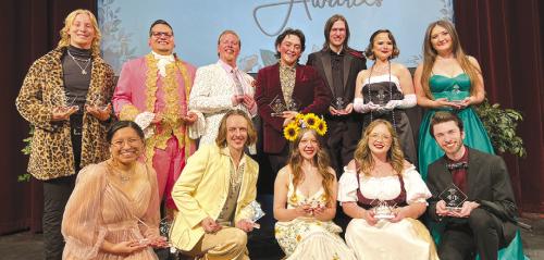 Branding Iron Theatre Award winners for West Texas A&amp;M University Theatre, in their royal gala attire, include, (back, from left) Sawyer Landry, Raimar Ortiz, Christian Howard, Edgar Camarena, Zachary Todd, Signe Elder, Leighson Selman, (front) Kamryn Alvarez, R.J. Flud, Riley Harbour, Kelli Zapalac and Aidan Tsichlis.