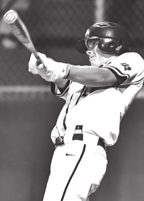 Carson Gibson gets a triple for the Flatonia Bulldog varsity baseball team in last Friday night’s win over the Shorthorns. Photo by Stephanie Steinhauser
