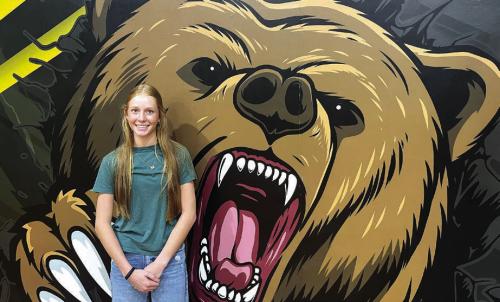 Morgan Nelius in the gym at Round Top-Carmine High School. Photo by Jeff Wick