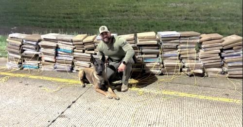 Pictured are Deputy Buitron of the Austin County Sheriff’s Office and his K-9 partner “Knox” who seized 585 kilograms of methamphetamine during an investigation that concluded in Fayette County last week.