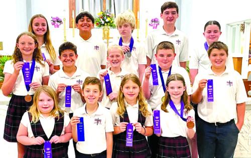 Front from left: Clare McCourt, Brody Lewis, Brylee Stoever, Rylee Wright; second row: Caroline Bartek, Cal Schiffli, Briley Hartensteiner, Abraham McBride, Noah Heger; back row: Miranda Bonner, Maximo Hernandez, Allen Ballard, William Taylor, and Charlotte Schmidt.