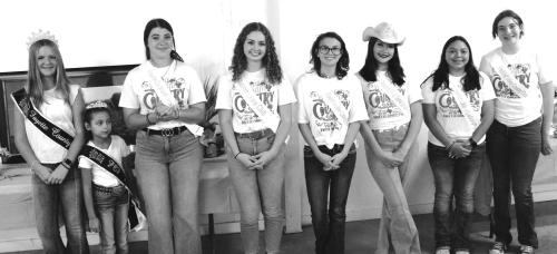 Sunday marked the final time all this year’s Fayette County Fair Queens would be in one place before Thursday’s pageant. They gathered to all speak at the fair’s volunteer/sponsor appreciation dinner Sunday. From left to right: Last Year’s Queen Charlee Wessels, Last Year’s Little Miss Bella Hernandez and this year’s contestants: Teagan Branch, Addisan Wagner, Jennifer Statham, Izela Cerda, Dulce Merlos and Alivia Eindorf. Thursday’s Queen’s Contest begins at 7 p.m. Photo by Jeff Wick