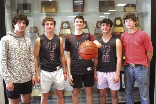 The Fayetteville basketball team’s starting five, left to right: Keagan Supak, Lawson Fritsch, Easton Jaeger, Brody Dooley and Jake Kubala. Photo by Jeff Wick