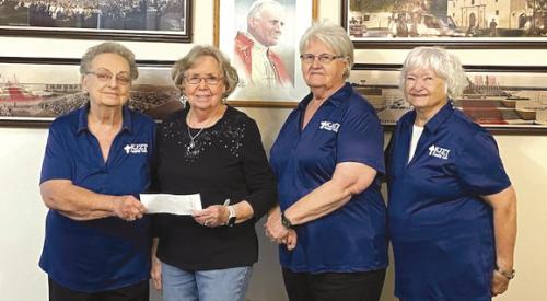 St. Anne’s Society No. 10, Fayetteville, presented a check to St. John’s Alter Society from proceeds from their bake sale. The donation was matched by the KJZT Family Life. Pictured left to rigt; Helen Wied, KJZT vice president; Madelyn Kovar, alter society president; Lois Kaspar, KJZT treasurer and Rose Rohde, KJZT secretary.