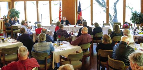 A wide shot of attendees watching Saturday’s forum in La Grange. Photo by Andy Behlen