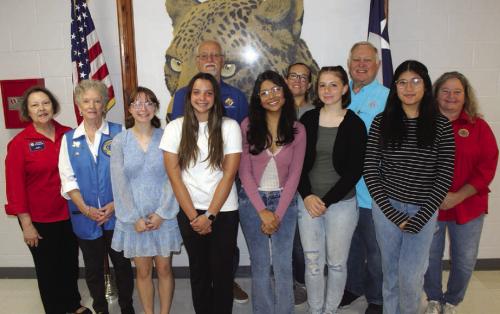 Left to right: Girls State Coordinator Marilyn Kothmann; Carolyn Buchanek of Bluebonnet Lions sponsoring Riley Lowe; Celeine Fabre (sponsored by The Knights of Columbus represented by Garry Schellberg), Julie Vasquez (sponsored by The La Grange Optimist Club represented by Misty Touchet), Meadow Taylor-Marklin (sponsored by the La Grange Noon Lions club represented by Mark Ulrich), Jessica Torres (sponsored by the La Grange Rotary Club), and Phyllis Chavarria, Girls State Coordinator. Photo by Jeff Wick