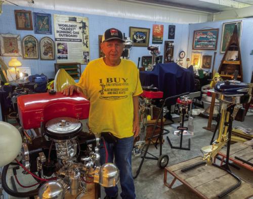 B.J. Pawlaczyk of Au Gres, Michigan, has one of the most interesting booths inside Cole’s. He sells antique outboard boat motors. Pawlaczyk said he’s looking for a new venue.