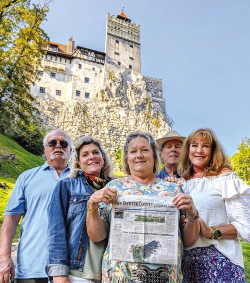 On a river cruise of the Danube, Charlie and Seri Davis and Frank and Linda Jones of La Grange and Alexis Rogers, of Houston, visited Transylvania, Romania. Behind them is the Bran Castle better known as Dracula’s Castle.