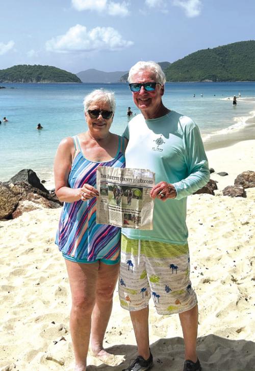 Sherry and Mark Hebert of La Grange celebrated their 45th wedding anniversary in St. John US Virgin Islands. While there, they visited four beaches, hiked national park trails, and soaked in the VI culture. On Sunday, they renewed their wedding vows after Mass at Our Lady of Mount Carmel Catholic Church in Cruz Bay.