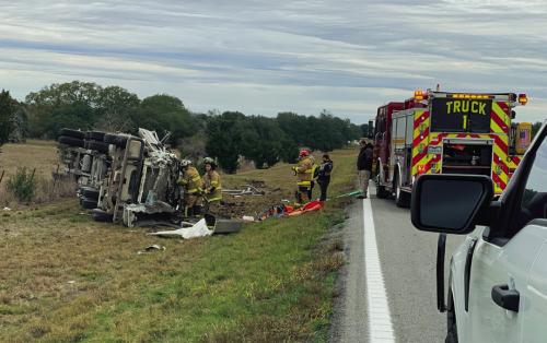 Saltwater Truck Rolls Over on FM 2145