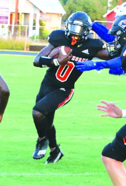 Schulenburg’s Rodney Walton runs the ball in last Friday’s game at Randolph. Photo by Audrey Kristynik