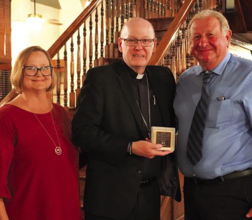 The Diocese of Victoria FIRST-Class Education Awards were held on Monday, Oct. 17 at The Hause Venue in Victoria. Our 2022 Distinguished Alumni Carol Hartensteiner was honored. Bishop Brendan Cahill presented the award to her husband Clarence Hartensteiner. May her soul, and all the souls of the faithful departed, Rest in Peace.