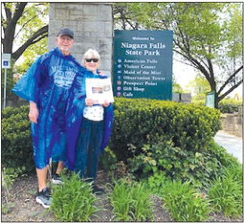 The Fayette County Record recently traveled with Marianne and Dickie Muehr on their trip and tour of Niagara Falls. This picture shows them wearing their Parkas and drenched after their boat ride on the Maid of the Mist.