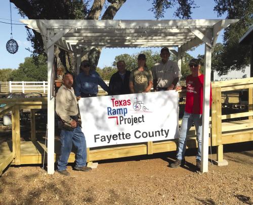 On Nov. 13, Fayette County Texas Ramp Project volunteers built a 30 ft. wheelchair ramp on FM 2714 near Winedale.