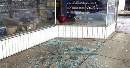 Broken glass in downtown Giddings from Thursday’s tornado. Photo by Lee County Sheriff Garrett Durrenberger