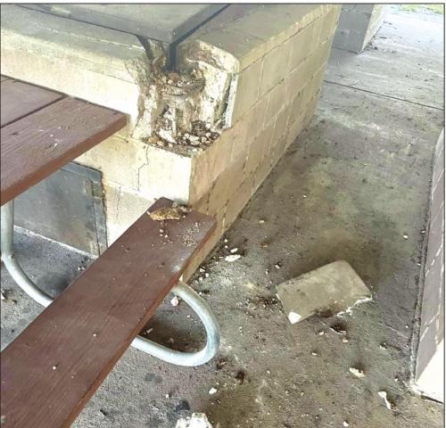 The brick barbeque pits at Wolters Park in Schulenburg were damaged June 22.