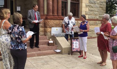 Judge Dan Mueller proclaims Constitution Week in Fayette County as members of the Daughters of the American Revolution celebrate the ringing of bells all across Philadelphia when the Constitution was adopted Sept. 17, 1787. More on the specifics of what Constitution Week means in an upcoming edition of The Record. Photo by Larry Jackson