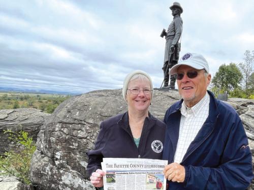 During a recent guided Civil War tour, Steven and Jackie Harker of Cistern, stood atop Little Round Top near Gettysburg. They also visited Manassas, Harper’s Ferry, Antietam, Fredericksburg, Chancellorsville, Spotsylvania, the White House of the Confederacy and Pamplin Park.