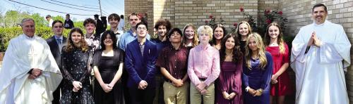 Front, from left: Rev. Jasper Liggio Pastor, Valerie Sedlar, Destani Brown, Christopher Campos, Maximo Hernandez, Allen Ballard, Anna Oeding, Layney Conner; Back: William Taylor, Charlie Shank, Adam Schramek, Brock Seger, Denver Carr, Ashtyn Schaefer, Brenley Bujnoch, Layne Besetzny, Miranda Bonner, and Rev. Luke Prihoda
