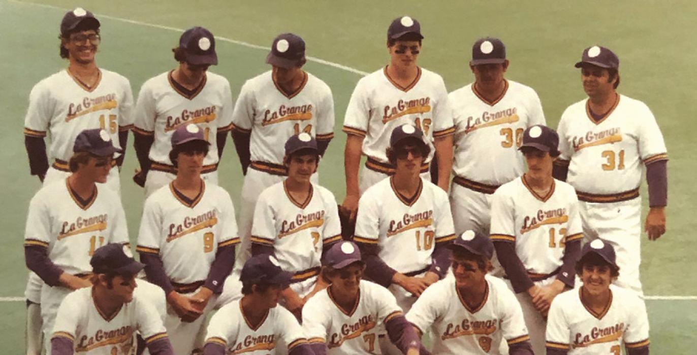 The La Grange High School baseball team of 1983 as they looked then (above) and at their recent reunion (below).